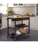 Dark Brown Kitchen Island Cart w/ Wood Top 2-Shelves Drawer and Locking ... - $361.35 CAD