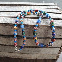 Colorful Chevron and White Heart Venetian Beads Glass Beads Necklace NCC-4 - $48.50