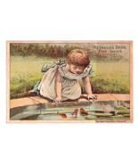 Victorian Trade Card 1880&#39;s Reynolds Brothers Shoes Girl Goldfish Pond U... - £10.95 GBP
