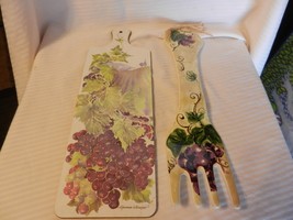 Large Ceramic Fork and Cutting Board Wall Hanging With Grapes and Leaves - $100.00