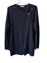 Women&#39;s Made in Sweden Navy Blue Sweater Cardigan Leather Details Sweate... - $19.79