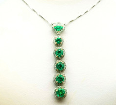 Emeralds &amp; Diamonds - Necklaces &amp; Pendant 1.97ct Natural Green Round Emerald 18K - £4,569.22 GBP