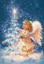 FRAMED CANVAS ART PRINT white Christmas baby angel magic wish snow stars - £31.91 GBP+