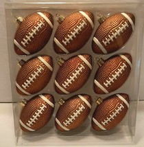 9 Glass Football Christmas Ornaments Original Packaging 2 1/2&quot; Tall 3 1/2&quot; Wide - £16.07 GBP