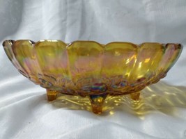 Vtg Indiana Carnival Glass Footed Oval Fruit Bowl Harvest Grape Amber Iridescent - £32.95 GBP