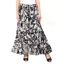 Womens Girls skirt with elastic waist cotton print 36&quot; Free size Black W... - £26.73 GBP