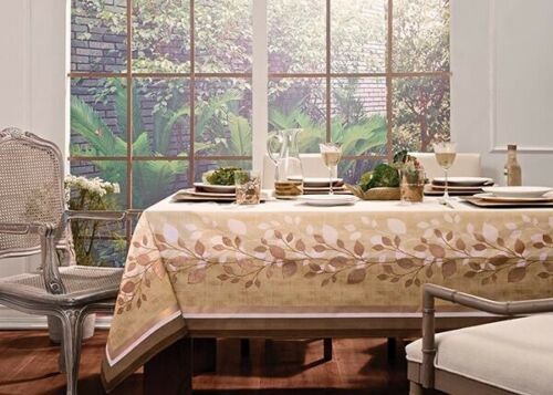 Primary image for CAIRO LEAVES METALLIC INK KITCHEN DECORATIVE RECTANGULAR TABLECLOTH