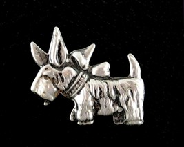 Tiny Tin SCOTTY DOG PIN Vintage Scottish Terrier Brooch Lightweight Puppy Japan - £14.51 GBP