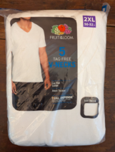 5 Pack White 2XL 50-52 Inch V-Neck T-Shirts Fruit of the Loom Tag Free NEW - £14.38 GBP