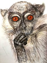 Monkey drawing,original pastel painting on pastelmat,small gift,wall decoration  - £19.65 GBP