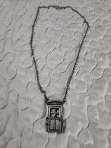 Vintage Genuine Pewter Telephone Booth Rotary Phone Chain Necklace Pendant - $337.63 MXN