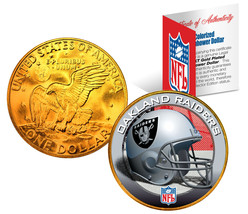 Oakland Raiders Nfl 24K Gold Plated Ike Dollar U.S. Coin * Officially Licensed * - £7.56 GBP