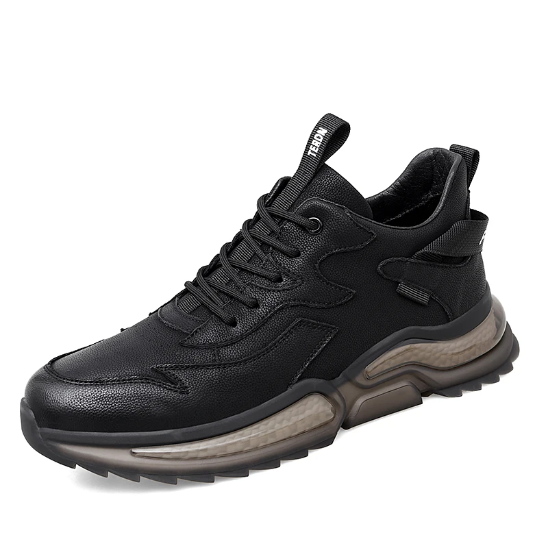 Black Men&#39;s Tennis Sneaker Genuine Cow Leather Leisure Shoes Natural Lea... - $95.77
