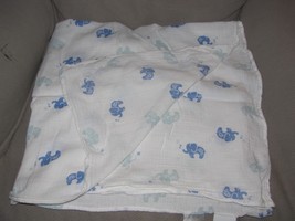 Aden And Anais White Muslin Baby Blanket Blue Elephant Boy Swaddle Cotton - £17.84 GBP