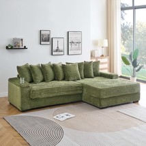 Green Corduroy Sofa w/ Cupholders &amp; Storage | Reversible Chaise - $582.99