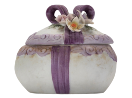 Lefton China Egg Hand Painted Egg Bow Flower Trinket Box 01467 - £12.91 GBP