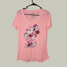 Minnie Mouse Womens Shirt Medium Pink Short Sleeve Disney V Neck - £11.69 GBP