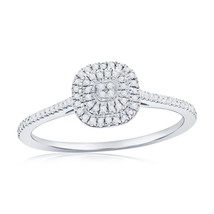 Sterling Silver Double Frame Square Diamond Ring - (93 Stones) - £202.62 GBP