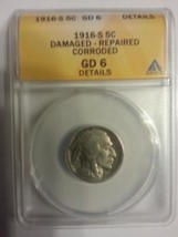 1916-S ANACS GD6 Details Buffalo Nickel.  20120340 - £10.34 GBP