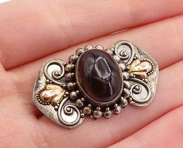 BALI 925 Sterling Silver - Vintage Cabochon Cut Smoky Topaz Brooch Pin - BP1907 - £44.05 GBP