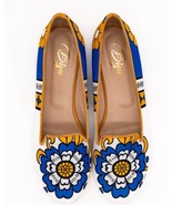 Ballet Flats, Loafers - White &amp; Blue - $240.00