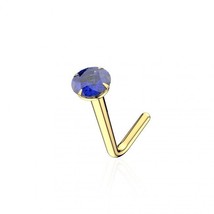 9K Solid Yellow Gold Natural Blue Sapphire Round Stone L-Shape 6mm Nose Stud 22G - £43.02 GBP+