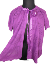 Woman Within Purple Cotton Tie Neck Pointelle Cardigan Sweater Plus Size 26-28 - £19.91 GBP