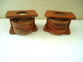 Vintage Set Of 2 Wooden Coaster Holders With Coasters &quot; GREAT COLLECTIBL... - £24.22 GBP