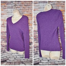 Croft &amp; Barrow Small Soft Purple V Neck Long Sleeve Cable Knit Sweater - £18.16 GBP