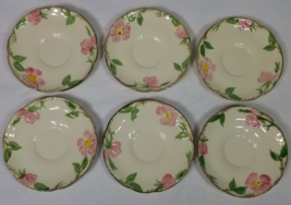 6 Vintage Franciscan Earthenware Desert Rose Saucers Hand-Painted USA Made - £13.26 GBP