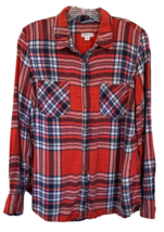 Merona Women&#39;s Button Down Shirt Plaid Long Sleeve Pockets 100% Rayon Size L - £11.67 GBP