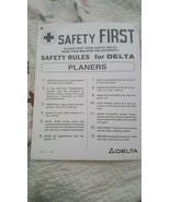Safety First Safety Rules For Delta Planers Sheet. 8/90 - €5,18 EUR