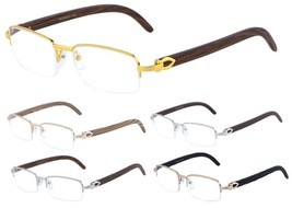 Debonair Slim Half Rim Eyeglasses Metal Faux Wood Frame Readers Reading Glasses - £9.07 GBP