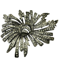Vintage Silver Tone and Rhinestone Flower Design Brooch, Pin - £6.05 GBP