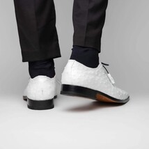 Criss Genuine Ostrich Quill Oxford Dress Shoes White image 8