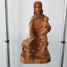 Hand Carved Olive Wood Jesus With Praying Child and Lamb~Beautiful Piece - £34.93 GBP