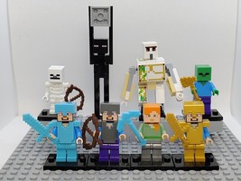 8pcs Minecraft Iron Golem Enderman Zombie Skeleton Steve and more Minifigures - £15.94 GBP