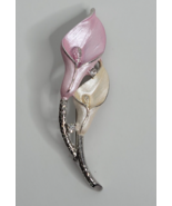 Calla Lilly Flower Brooch Pin Rhinestone Signed Premier Designs Pink White - £10.35 GBP