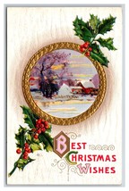 Cabin Scene Holly Hearty Christmas Wishes Gilt Embossed DB Postcard U11 - £3.85 GBP