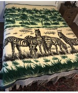 Vintage Flokadam Greek (?) Blanket Zebras Serengeti Landscape Reversible - £54.83 GBP