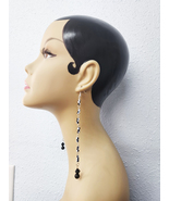black &amp; white glass bead drop earrings long dangles shoulder dusters han... - £5.46 GBP