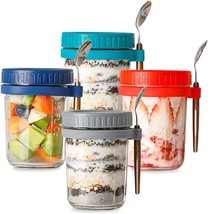 Overnight Oats Containers with Lids and Spoons,4Pack Mason Jars Oatmeal Containe - £11.49 GBP