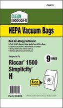 TYPE H RICCAR/SIMPLICITY HEPA FILTER BAGS, 9/PK - $276.61 MXN