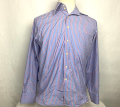 Victorinox Button Down Dress Shirt Men&#39;s Medium Blue and Red Stripe 100% Cotton - £11.86 GBP