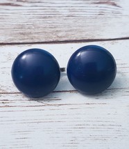 Vintage Clip On Earrings - Dark Blue Circle Just Over 5/8&quot; - £9.47 GBP