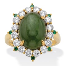 PalmBeach Jewelry 1.27 TCW Gold-Plated Silver Genuine Green Jade and CZ Ring - £61.26 GBP
