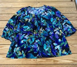 Susan graver Women’s Floral 3/4 Sleeve Blouse size M Blue Ee - £13.17 GBP