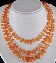 Orange Carnelian Faceted Drops Beads 3 Line 415 Cts Gemstone Fashion Necklace - £227.77 GBP
