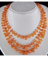 ORANGE CARNELIAN FACETED DROPS BEADS 3 LINE 415 CTS GEMSTONE FASHION NEC... - $5,416.95 MXN