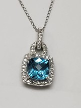 Antique Art Deco 10K WG Pendant: Rare Quality Of 2ct London Blue Topaz &amp; Diamond - £515.98 GBP